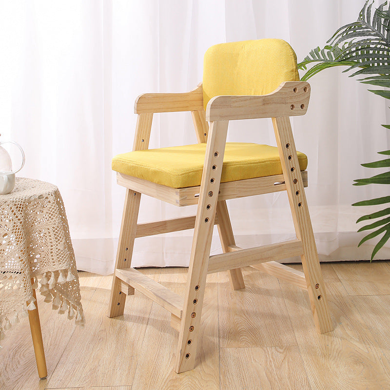 Modern Minimalist Adjustable Kids Chair in Solid Pine Wood with Cotton-Linen Upholstery and Foam Cushion for Bedroom