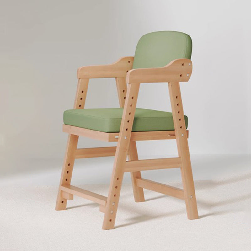 Modern Minimalist Adjustable Kids Chair in Solid Pine Wood with Cotton-Linen Upholstery and Foam Cushion for Bedroom