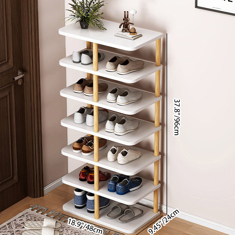 Sleek Modern Minimalist Shoe Storage Rack — Rectangular Cylinder Design, PVC & Wood, 6- or 7-Tier, for Entryways