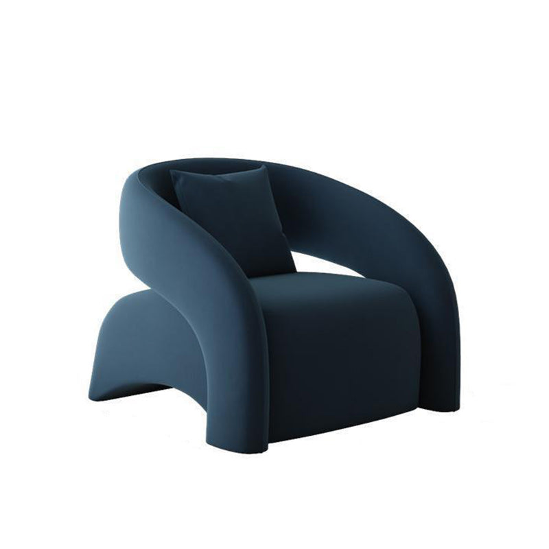 Luxurious Modern Curved Square Leather and Lambswool Fabric Wood Accent Chair with Backrest and Armrests for Living Room