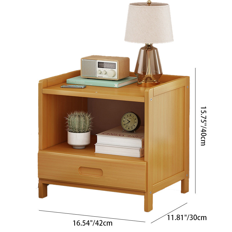 Traditional Japanese-Style Square Bamboo MDF Nightstand with 1/3 Drawer for Bedroom
