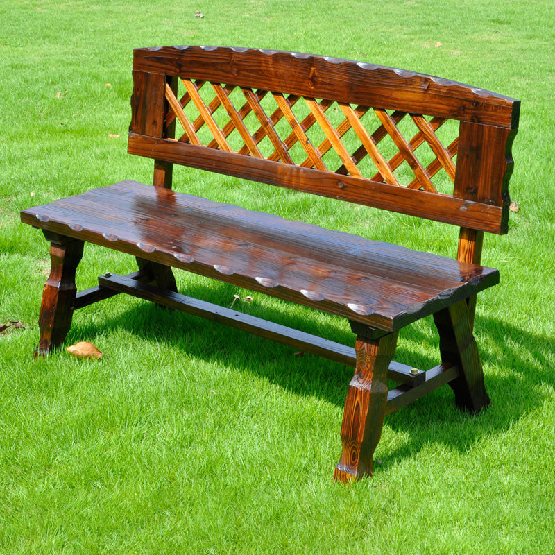 Contemporary Retro Fir Rectangular Outdoor Coffee Table & Chair Set with Lattice Design for Patio