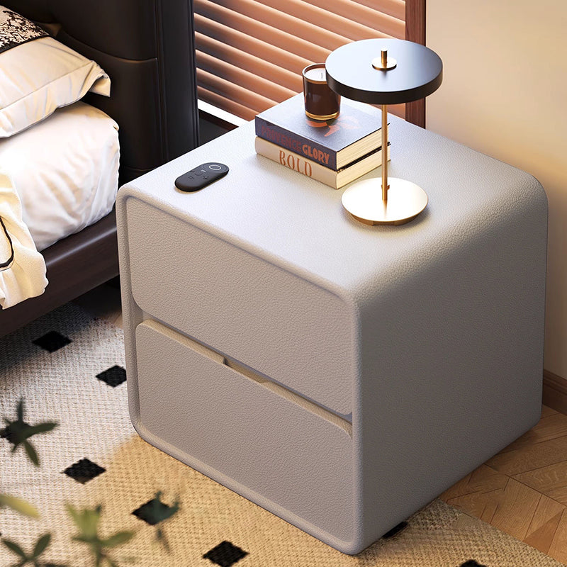 Modern Minimalist Rectangular Nightstand with 2 Drawers - MDF with Cat-Scratch-Resistant Leather Surface and Solid Wood Accents for Bedroom