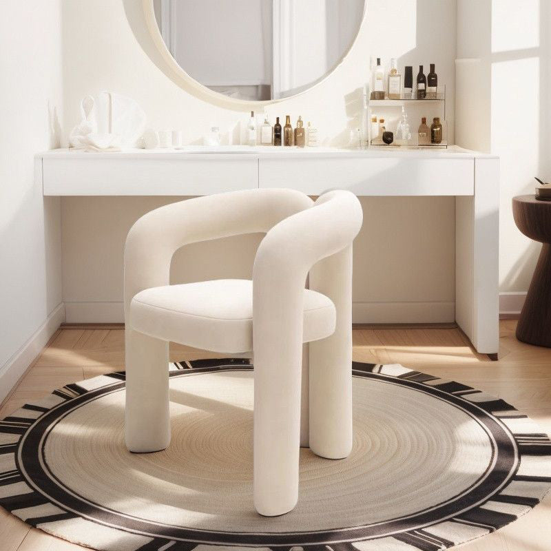 Modern Curved Velvet Vanity Stool with Iron Frame - Armless Design for Bedroom