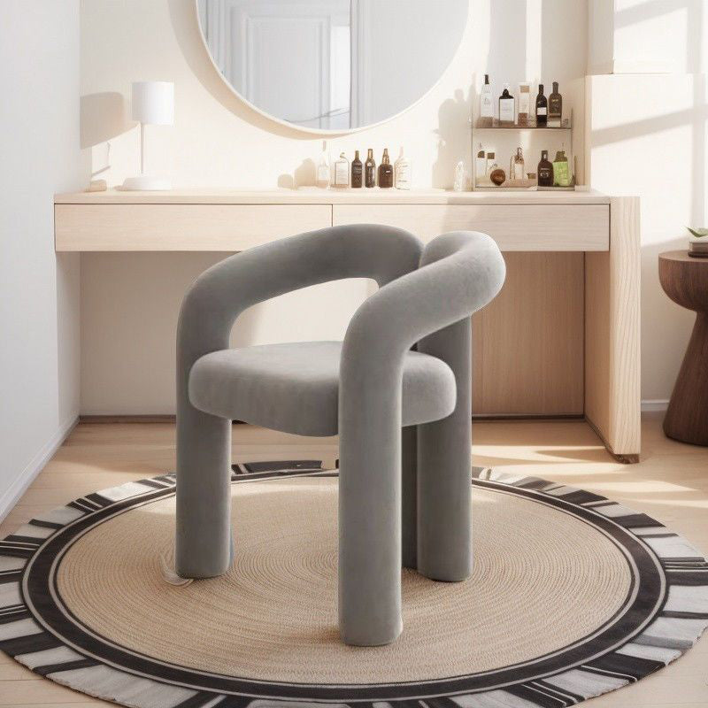 Modern Curved Velvet Vanity Stool with Iron Frame - Armless Design for Bedroom