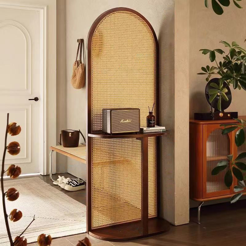 Traditional Chinese Rectangular Room Divider in Rubberwood Solid Wood with Plastic Panels and Storage Shelf – 2- or 4-Tier, for Living Room