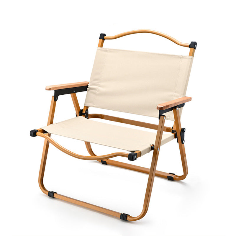 Modern Minimalist Outdoor Folding Chair — Carbon Steel Frame, Square Fabric Seat, Beech Wood Backrest and Armrests