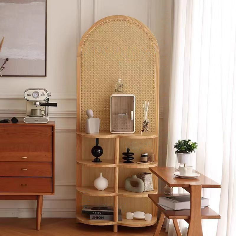 Traditional Chinese Rectangular Room Divider in Rubberwood Solid Wood with Plastic Panels and Storage Shelf – 2- or 4-Tier, for Living Room