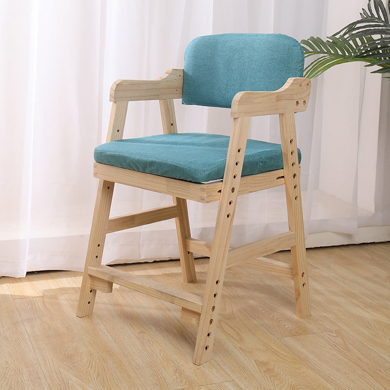 Modern Minimalist Adjustable Kids Chair in Solid Pine Wood with Cotton-Linen Upholstery and Foam Cushion for Bedroom