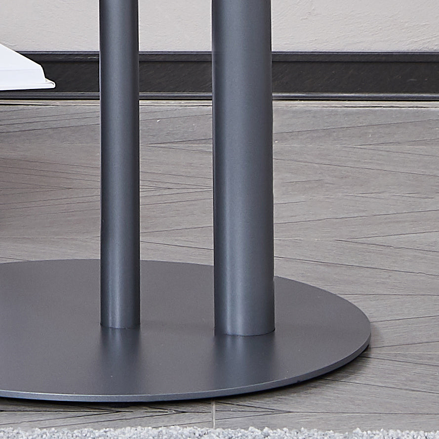 Round Two-Tone Faux Saddle Leather End Table with Metal Base – Minimalist, Compact Side Table for Living Room
