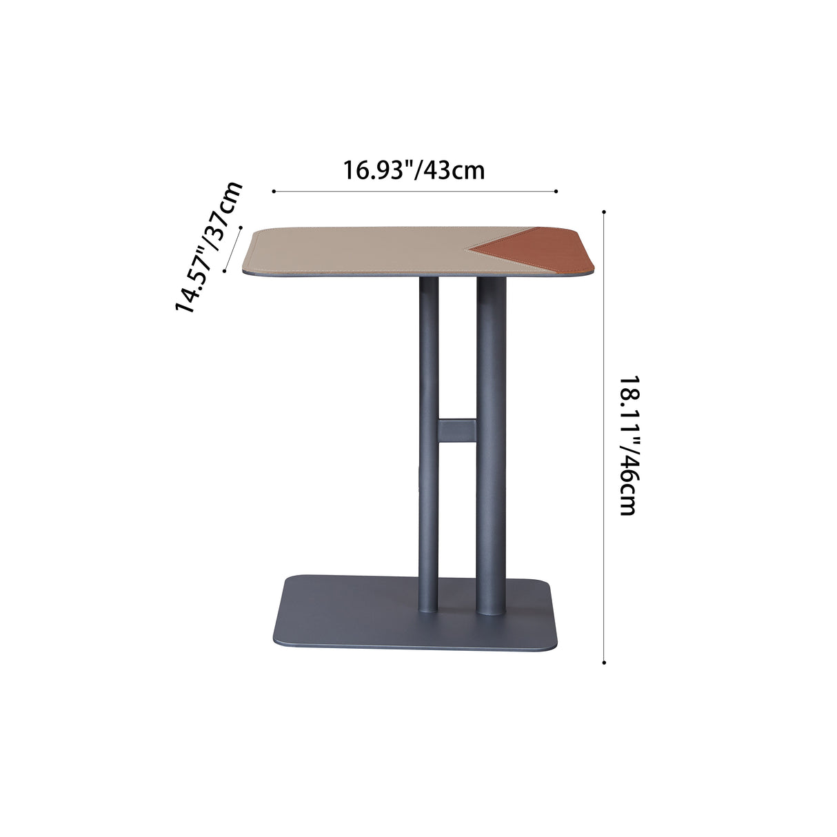 Modern Dual-Tone Faux Saddle Leather Square End Table with Asymmetrical Patchwork – Minimalist Corner Table for Living Room