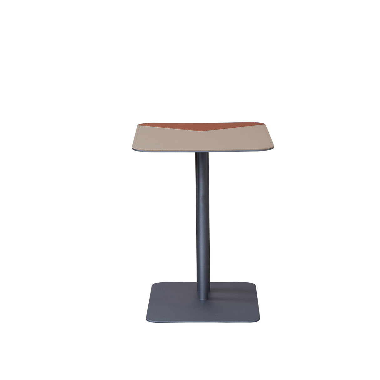 Modern Dual-Tone Faux Saddle Leather Square End Table with Asymmetrical Patchwork – Minimalist Corner Table for Living Room