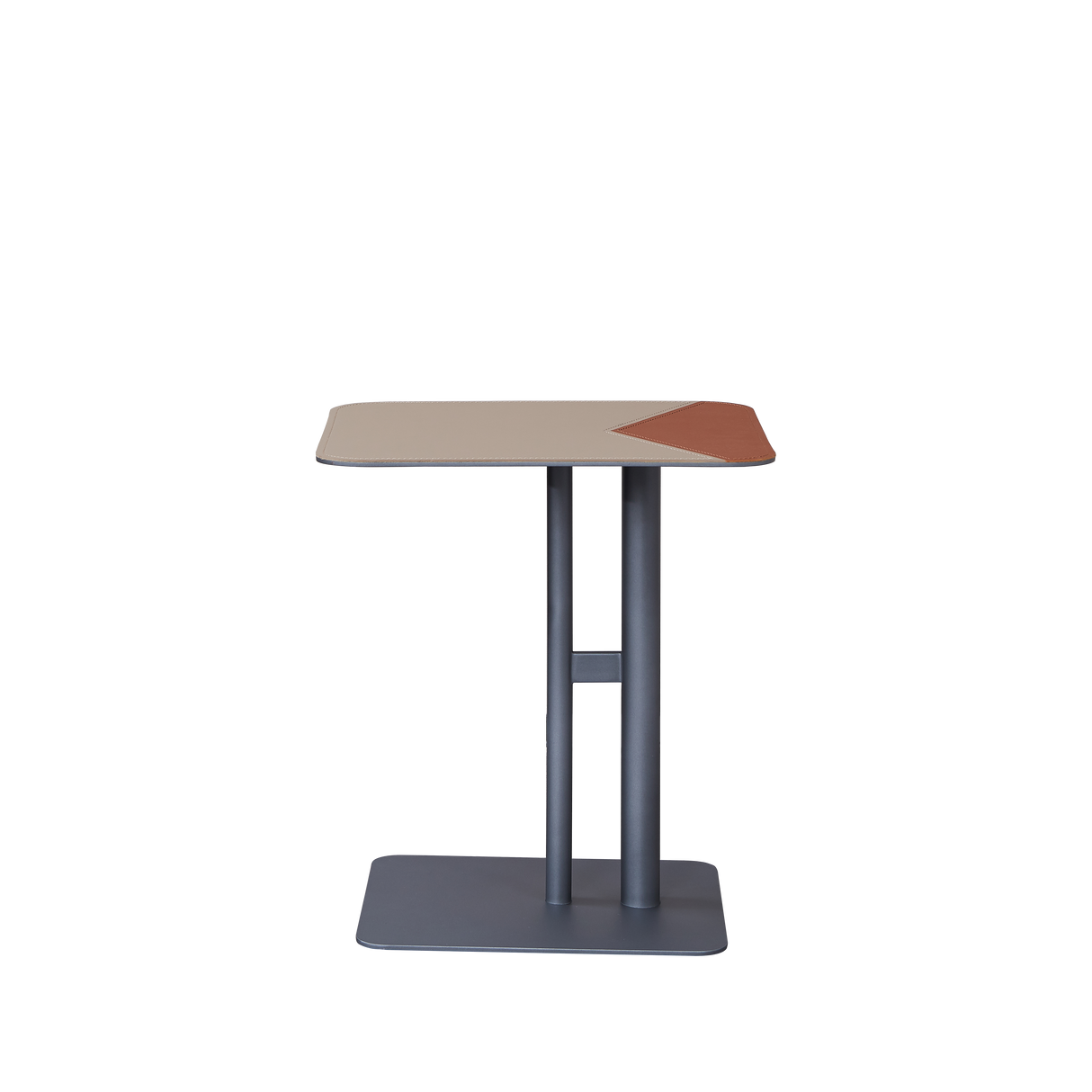 Modern Dual-Tone Faux Saddle Leather Square End Table with Asymmetrical Patchwork – Minimalist Corner Table for Living Room
