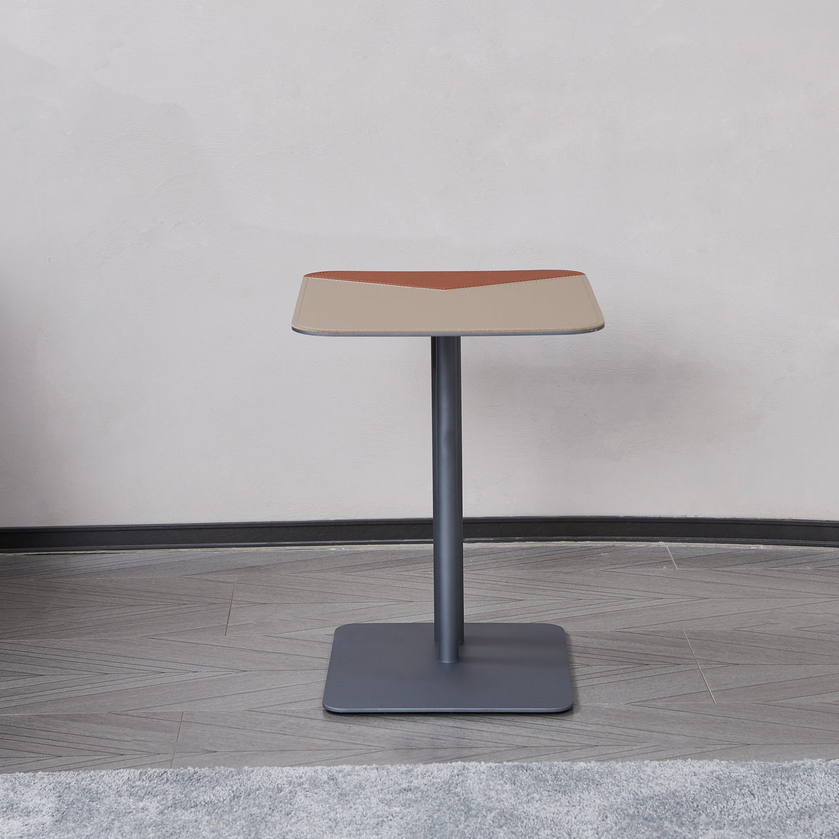 Modern Dual-Tone Faux Saddle Leather Square End Table with Asymmetrical Patchwork – Minimalist Corner Table for Living Room