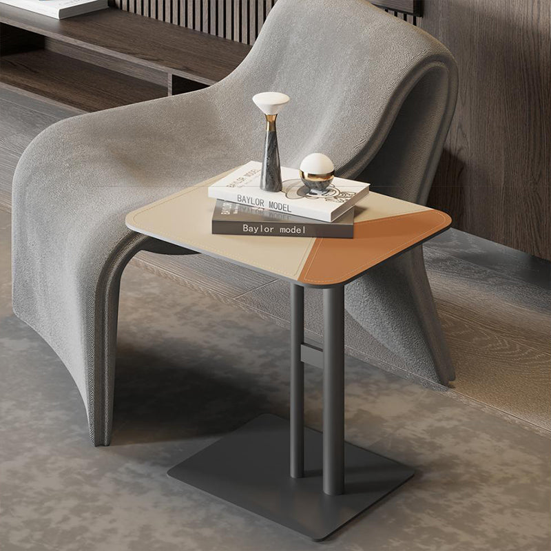 Modern Dual-Tone Faux Saddle Leather Square End Table with Asymmetrical Patchwork – Minimalist Corner Table for Living Room
