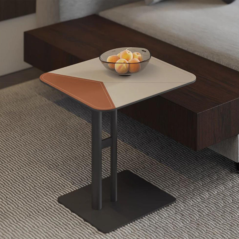 Modern Dual-Tone Faux Saddle Leather Square End Table with Asymmetrical Patchwork – Minimalist Corner Table for Living Room