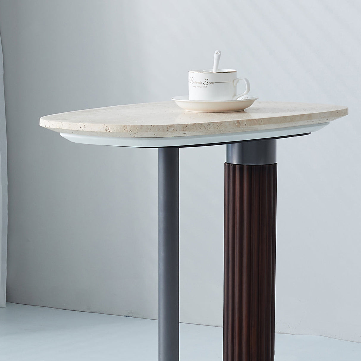 Elegant Natural Marble & Solid Wood End Table with Irregular Rounded-Rectangle Top – Scandinavian Dual-Pillar Legs, Chic Living Room Accent