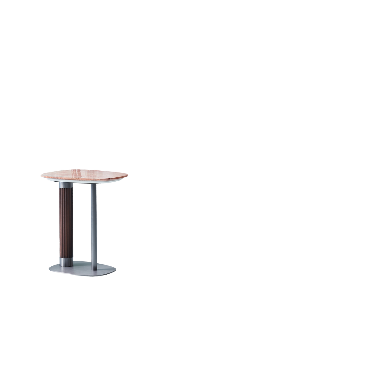 Elegant Natural Marble & Solid Wood End Table with Irregular Rounded-Rectangle Top – Scandinavian Dual-Pillar Legs, Chic Living Room Accent