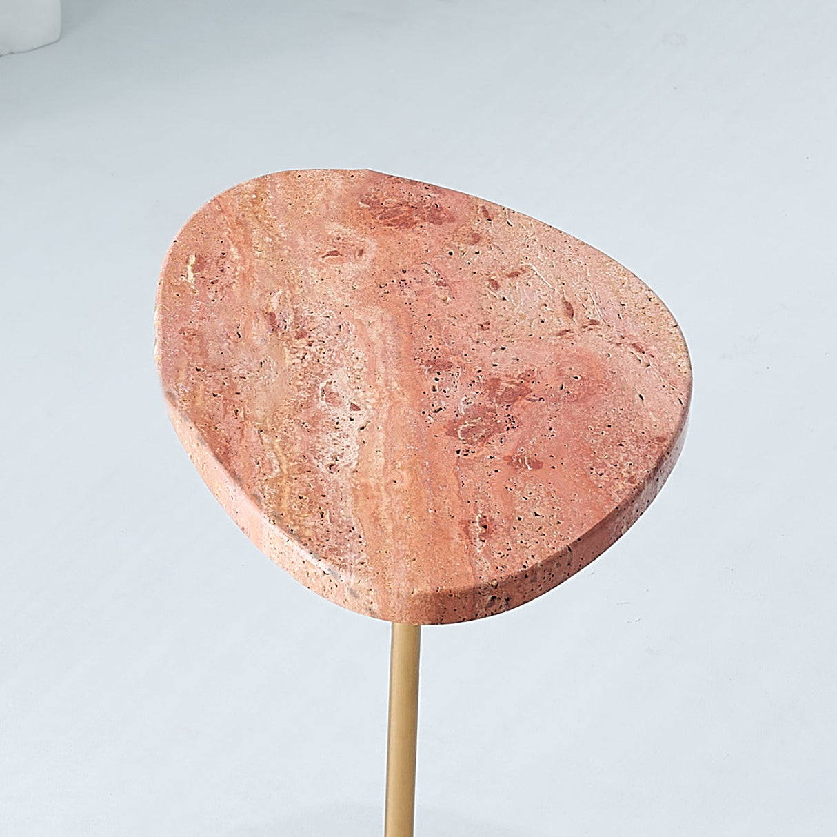 Japanese-Inspired Asymmetrical Oval Marble End Table – Living Room Accent Table