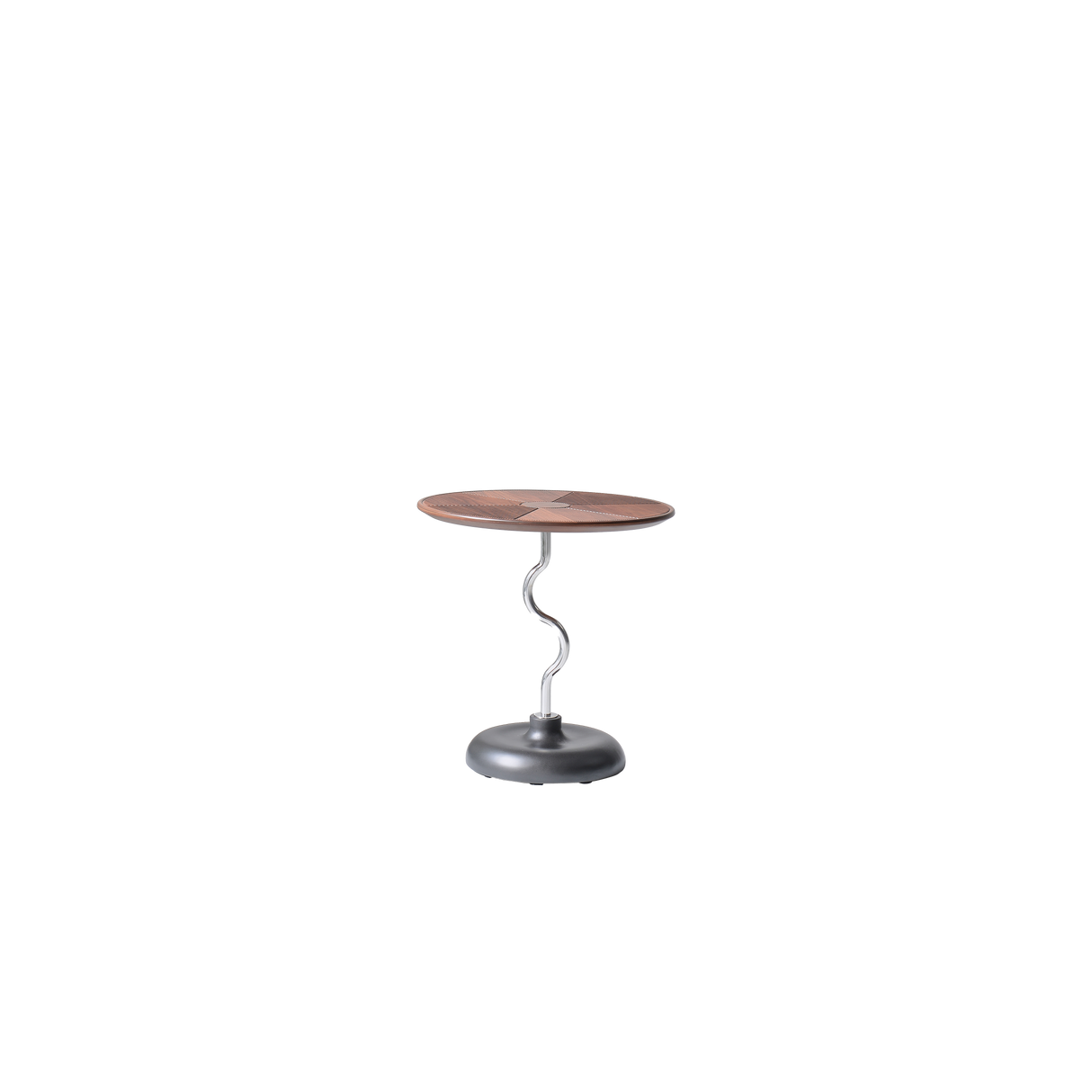 Artistic Round-Curved Stem End Table in Wood & Stainless Steel — Vintage Classic Living Room Accent