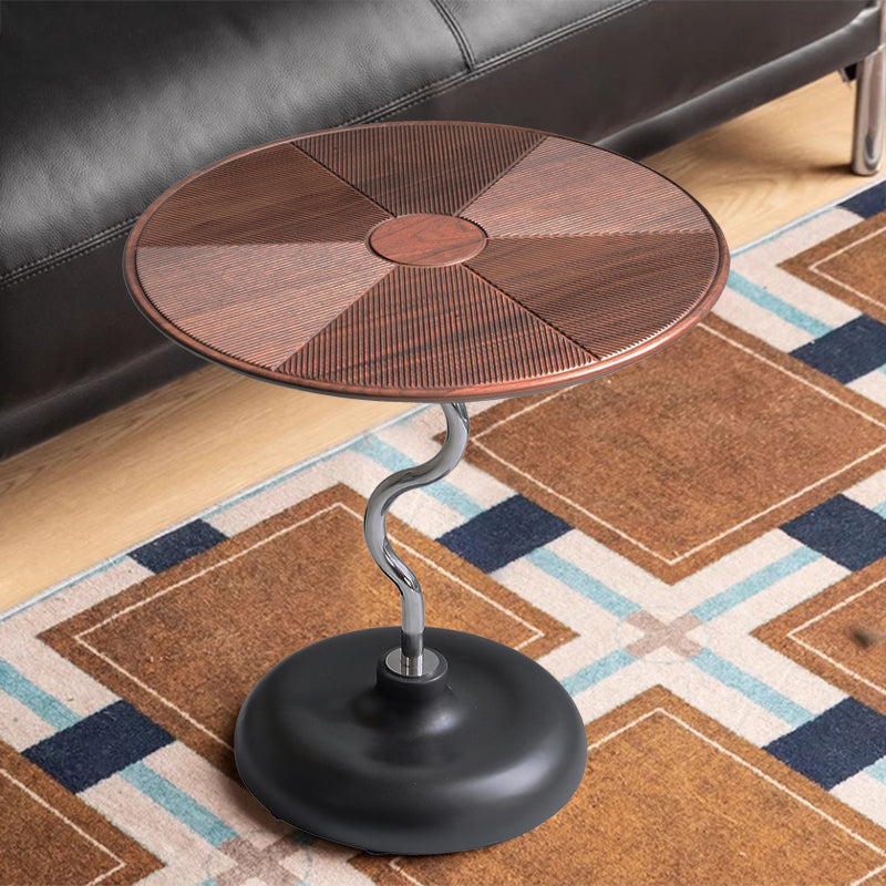 Artistic Round-Curved Stem End Table in Wood & Stainless Steel — Vintage Classic Living Room Accent