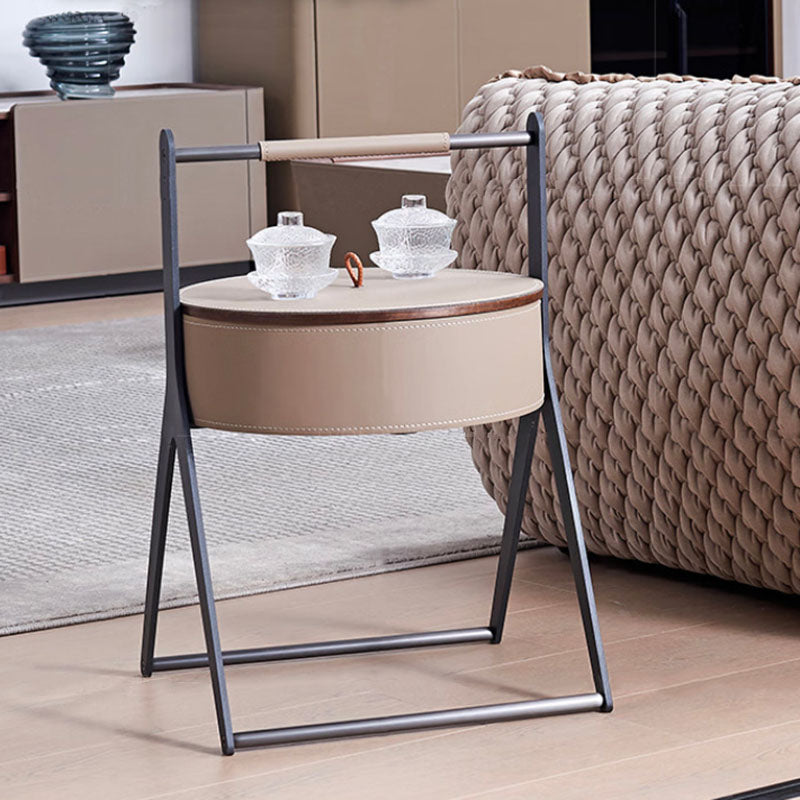 A-Shaped End Table with Hidden Storage in Faux Saddle Leather - Removable Lid, Scandinavian-Style Living Room Accent