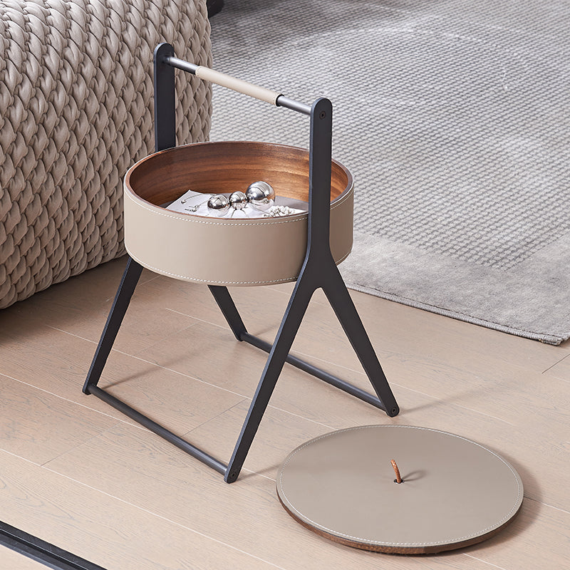 A-Shaped End Table with Hidden Storage in Faux Saddle Leather - Removable Lid, Scandinavian-Style Living Room Accent
