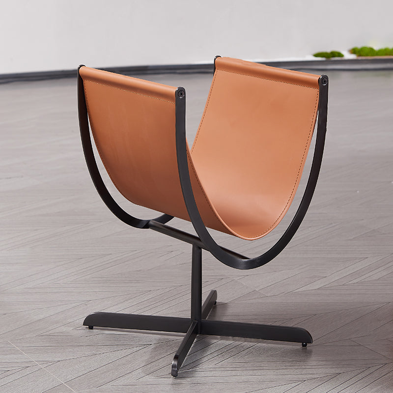 Artistic U-Shaped Cross-Base End Table in Faux Saddle Leather – Modern Living Room Accent