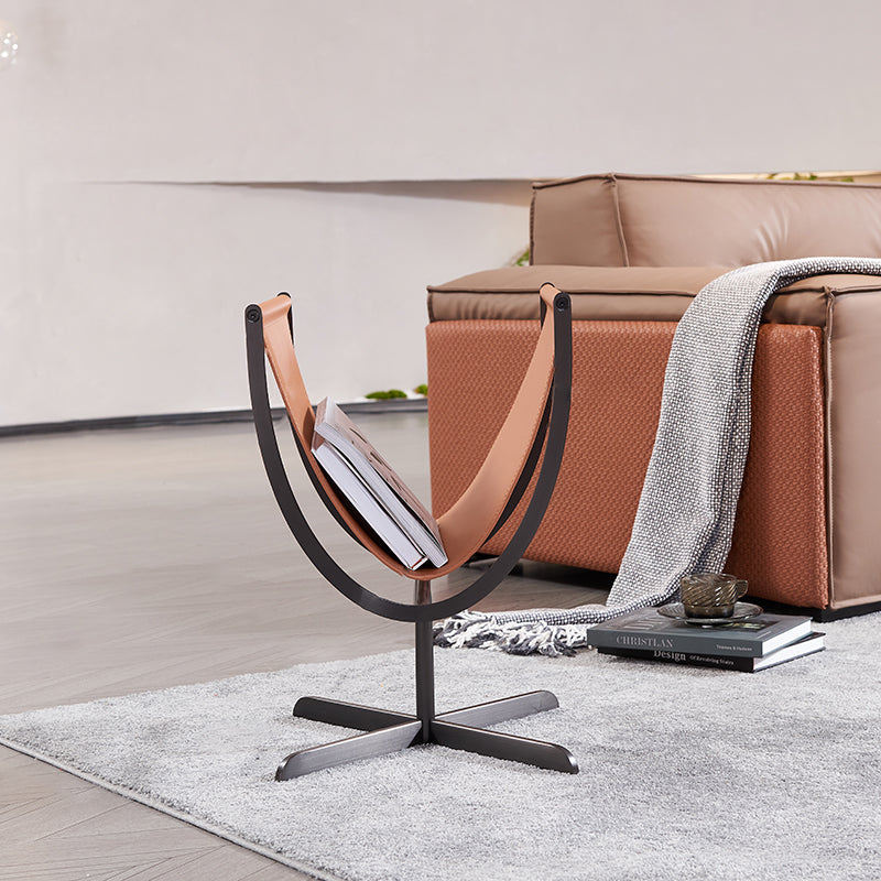 Artistic U-Shaped Cross-Base End Table in Faux Saddle Leather – Modern Living Room Accent