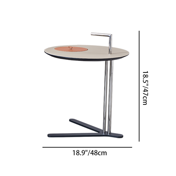 Round T-Base Faux Saddle Leather End Table – Luxury, Space-Saving C-Style Living Room Side Table