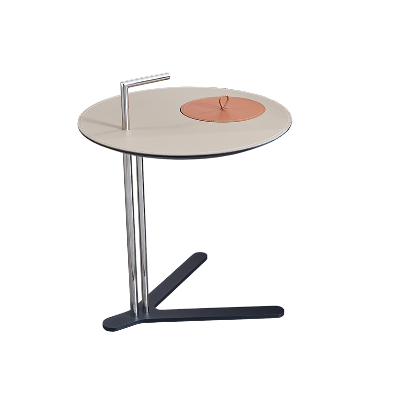 Round T-Base Faux Saddle Leather End Table – Luxury, Space-Saving C-Style Living Room Side Table
