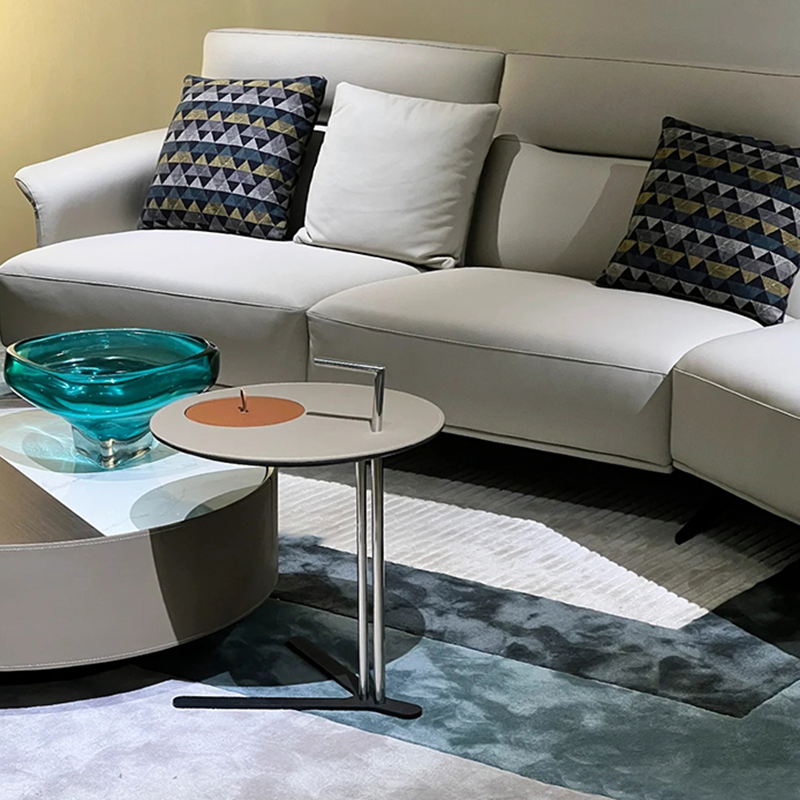 Round T-Base Faux Saddle Leather End Table – Luxury, Space-Saving C-Style Living Room Side Table