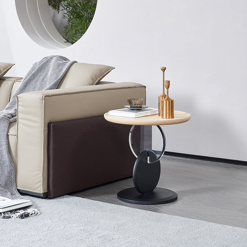 Chic Round Acrylic Wood Side Table – Modern Accent End Table for Living Room