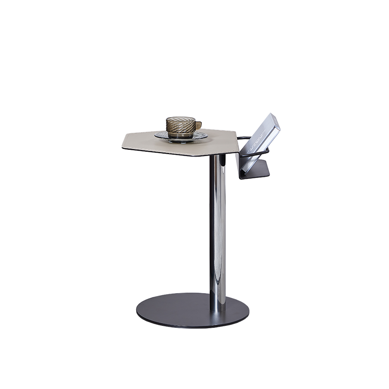 Geometric Round Faux Saddle Leather End Table with Storage Shelf – Modern Living Room Side Table