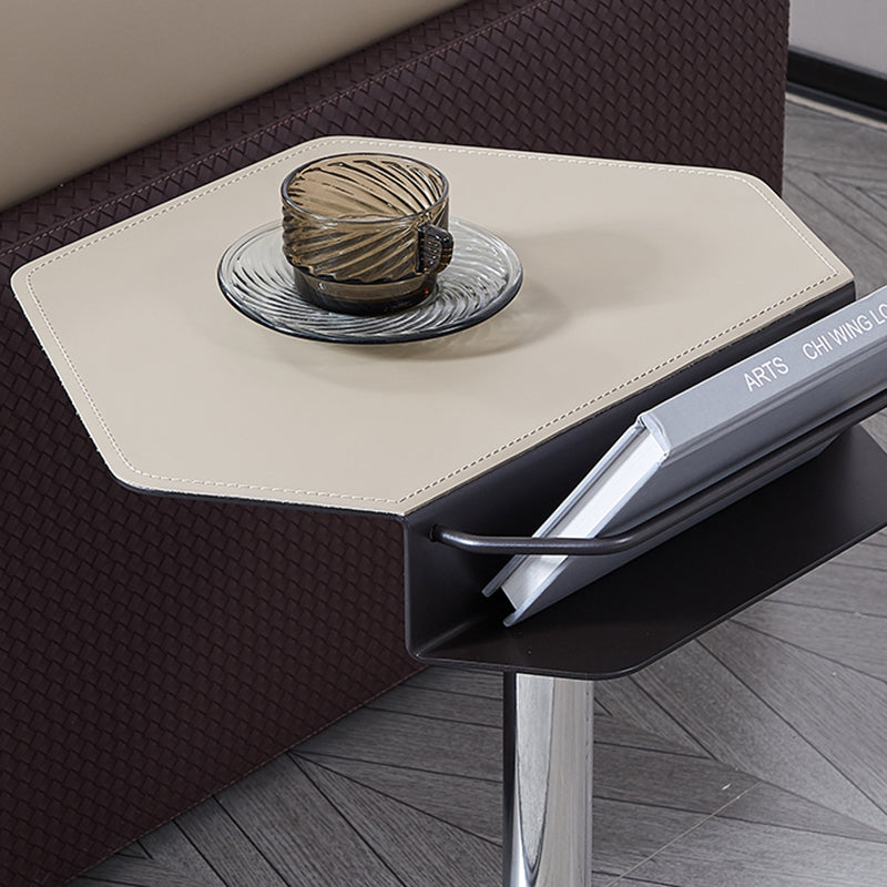Geometric Round Faux Saddle Leather End Table with Storage Shelf – Modern Living Room Side Table