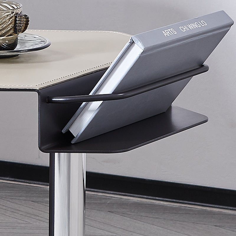 Geometric Round Faux Saddle Leather End Table with Storage Shelf – Modern Living Room Side Table