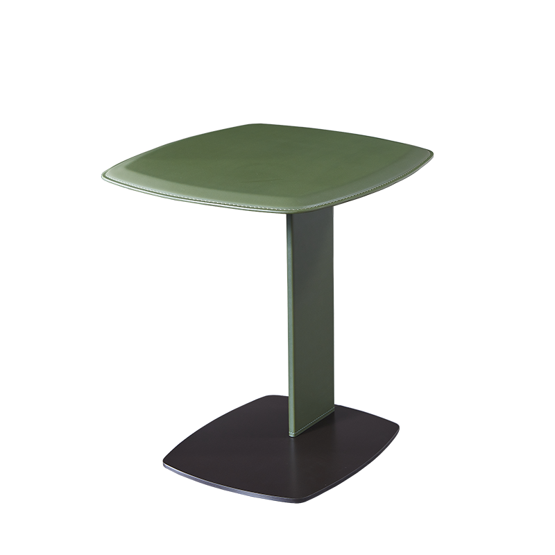 Rounded Square Faux Saddle Leather End Table – Nordic-Style Accent Side Table for Living Room