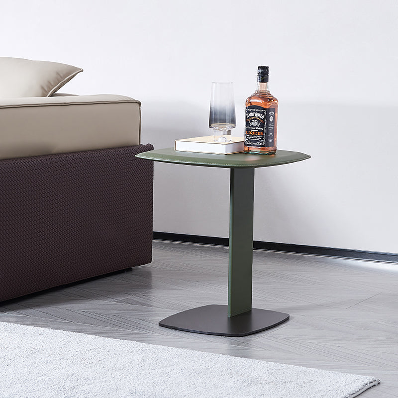 Rounded Square Faux Saddle Leather End Table – Nordic-Style Accent Side Table for Living Room