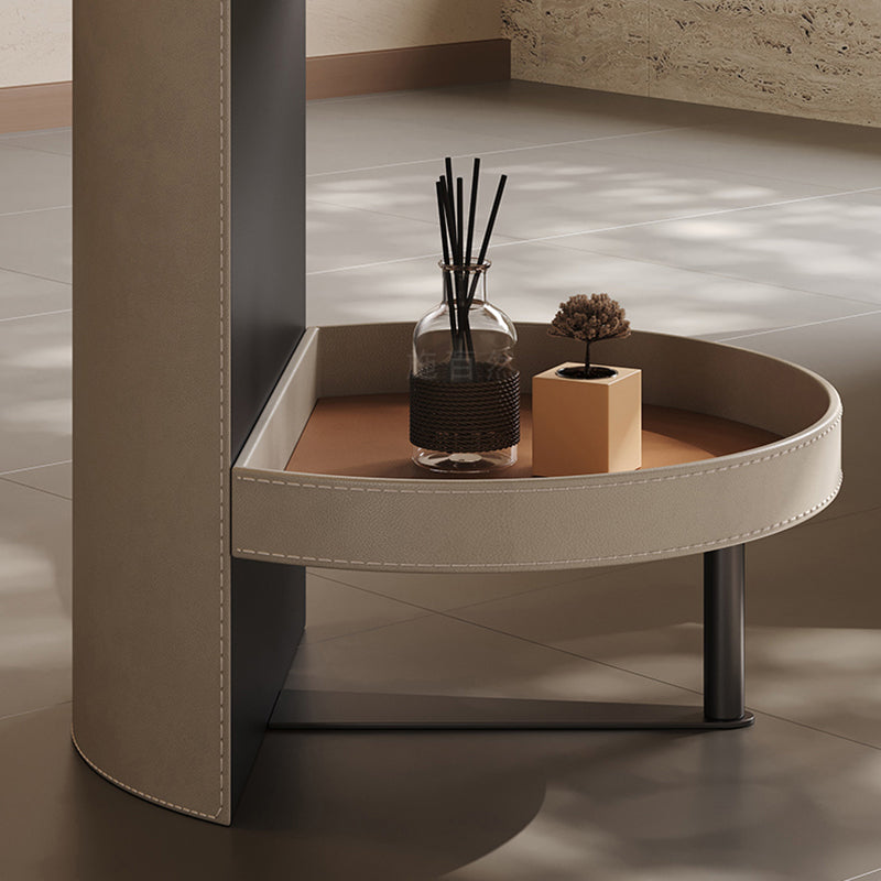 Round Tempered Glass End Table with Faux Saddle Leather Accents – Luxury, Elegant Living Room Side Table