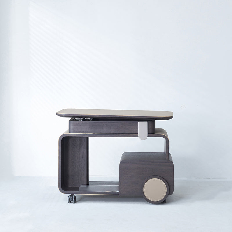 Elegant Rolling Faux Saddle Leather & Acrylic Side Table — Versatile Bar Cart with Adjustable Tabletop for Living Room