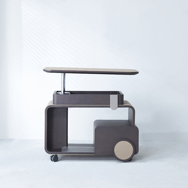 Elegant Rolling Faux Saddle Leather & Acrylic Side Table — Versatile Bar Cart with Adjustable Tabletop for Living Room