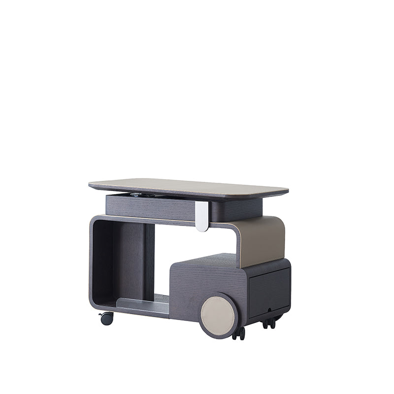 Elegant Rolling Faux Saddle Leather & Acrylic Side Table — Versatile Bar Cart with Adjustable Tabletop for Living Room