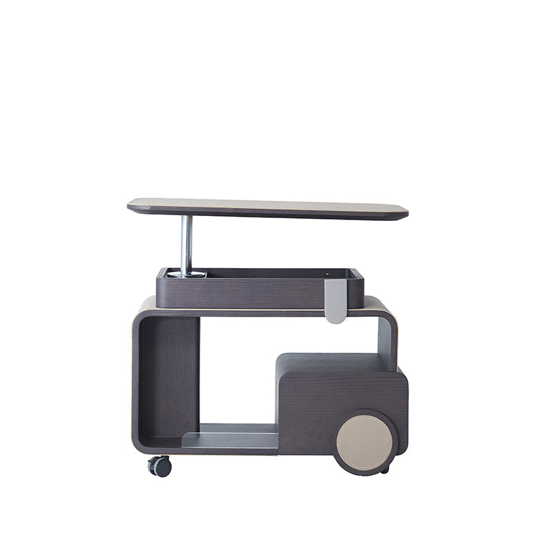 Elegant Rolling Faux Saddle Leather & Acrylic Side Table — Versatile Bar Cart with Adjustable Tabletop for Living Room