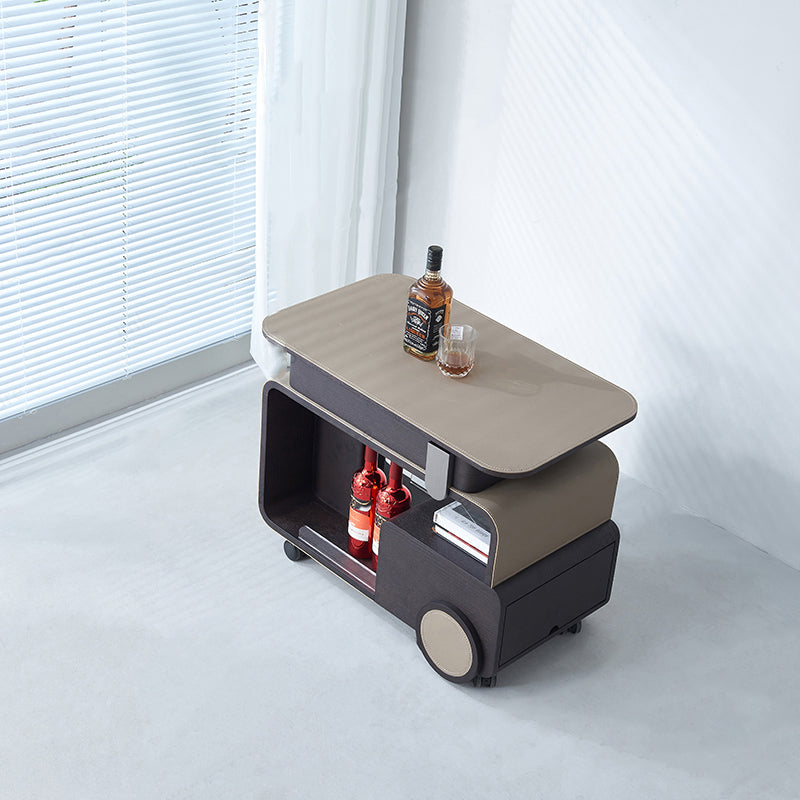 Elegant Rolling Faux Saddle Leather & Acrylic Side Table — Versatile Bar Cart with Adjustable Tabletop for Living Room