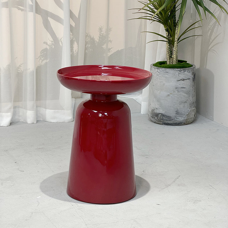 Sculptural Round Fiberglass End Table – Glossy Red, Scandinavian-Style Living Room Accent