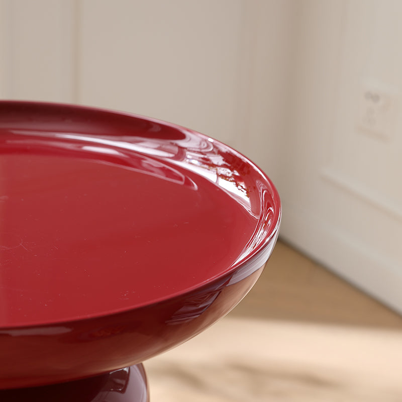 Sculptural Round Fiberglass End Table – Glossy Red, Scandinavian-Style Living Room Accent