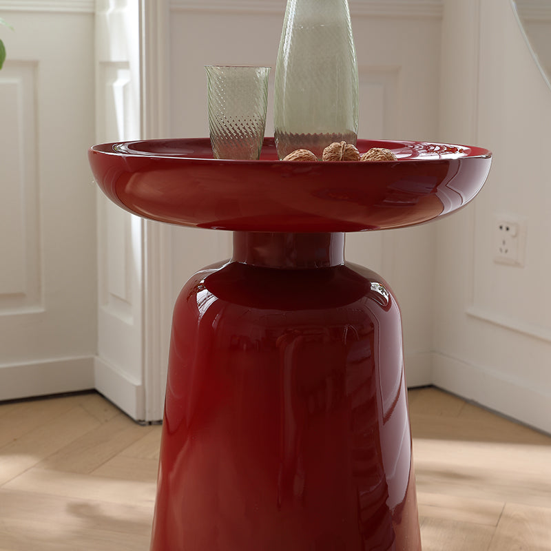 Sculptural Round Fiberglass End Table – Glossy Red, Scandinavian-Style Living Room Accent