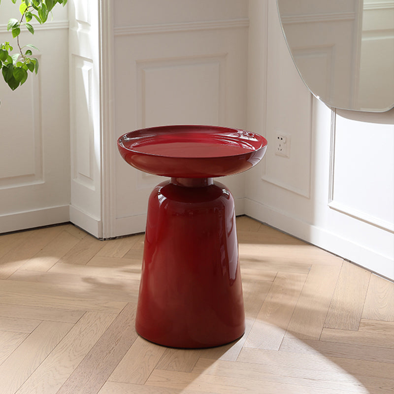 Sculptural Round Fiberglass End Table – Glossy Red, Scandinavian-Style Living Room Accent