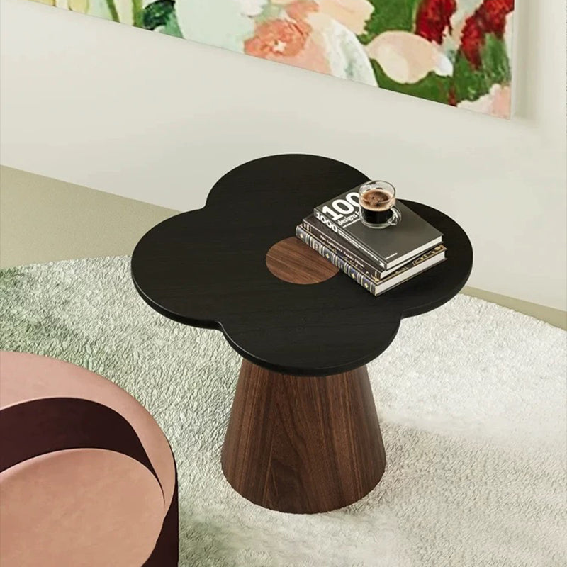 Solid Wood End Table with Geometric Cone Pedestal – Chic Art Deco Accent for the Living Room
