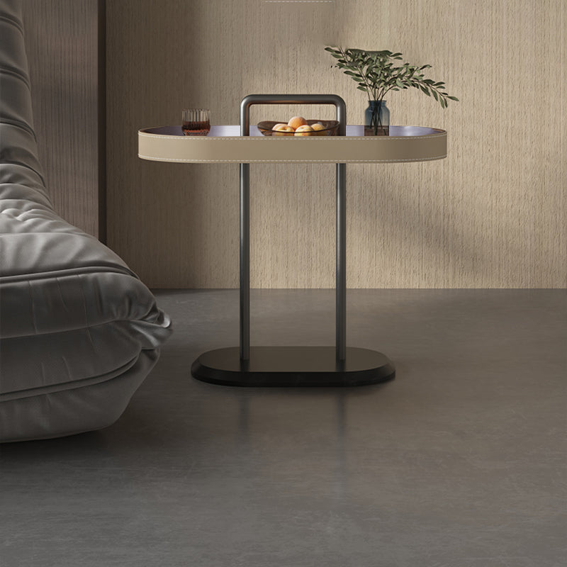 Elegant Oval Saddle Leather and Marble End Table - Nordic-Style Sofa Side Table for Living Room